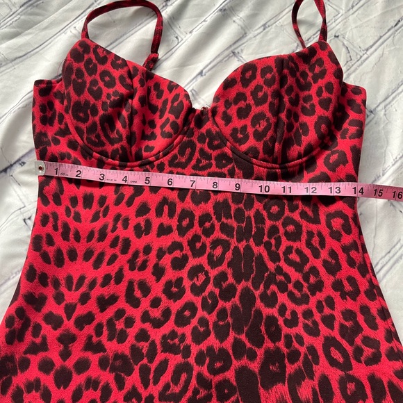 AKIRA Red Leopard Bodycon Bustier Mini Dress Women’s Medium Spaghetti Strap Cute - Picture 11 of 13